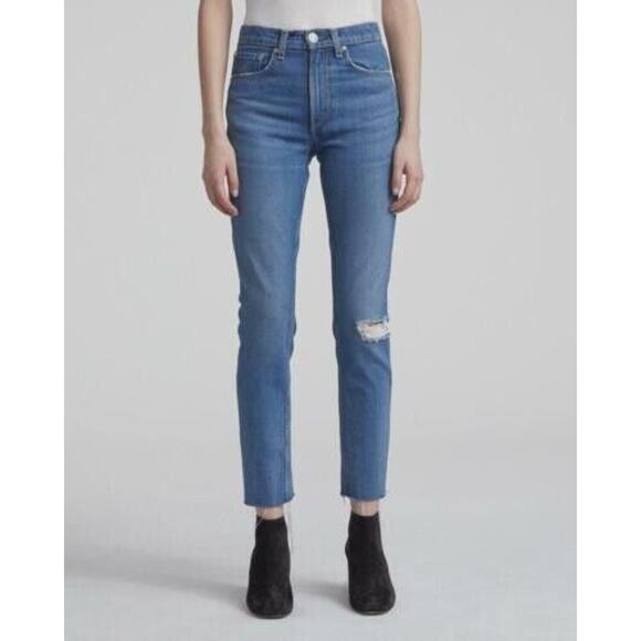 Rag & Bone Womens Size 26 High Rise Distressed Ankle Skinny Blue Jeans In Pamela - Picture 1 of 10